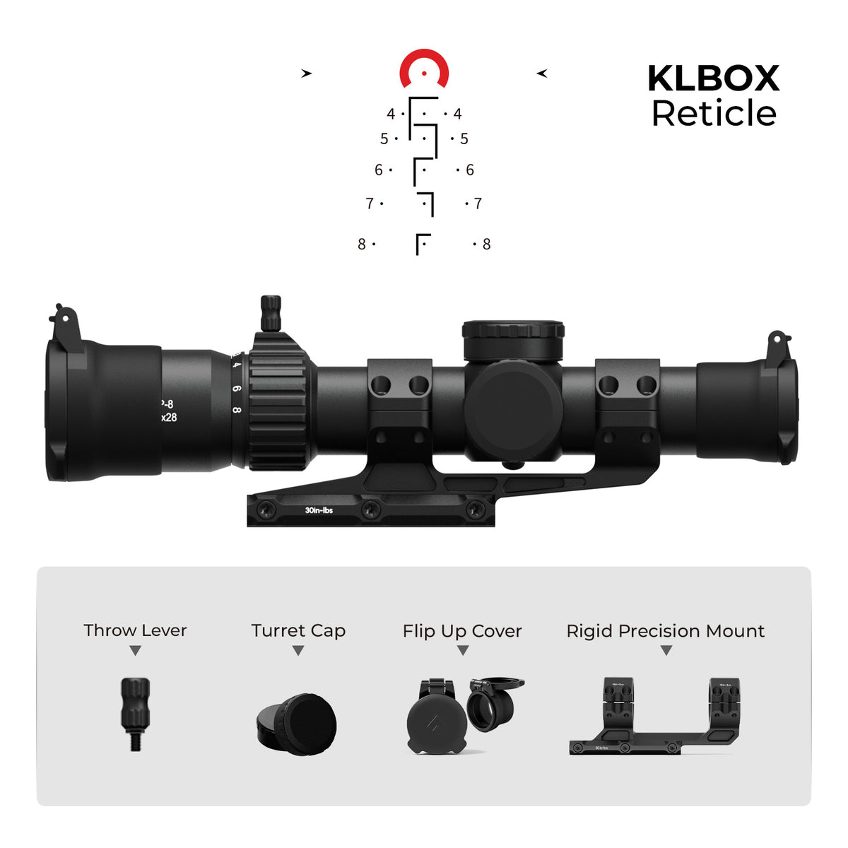 EP-8 1-8x28 FFP LPVO Bundle with Scope Mount - Illuminated KLGRID/KLBOX - 34mm Tube